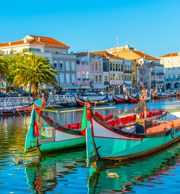 Traditional moliceiro boats on canals of Portugal